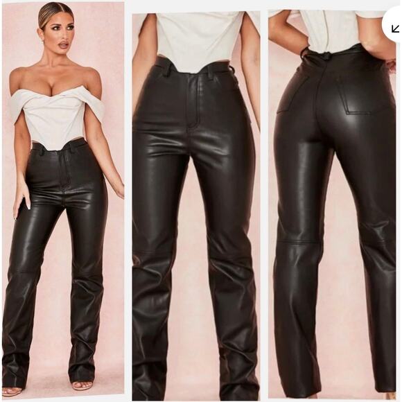 House of CB Women’s Medium Black Inaya High Waist Faux Leather Straight Pants - Picture 1 of 7